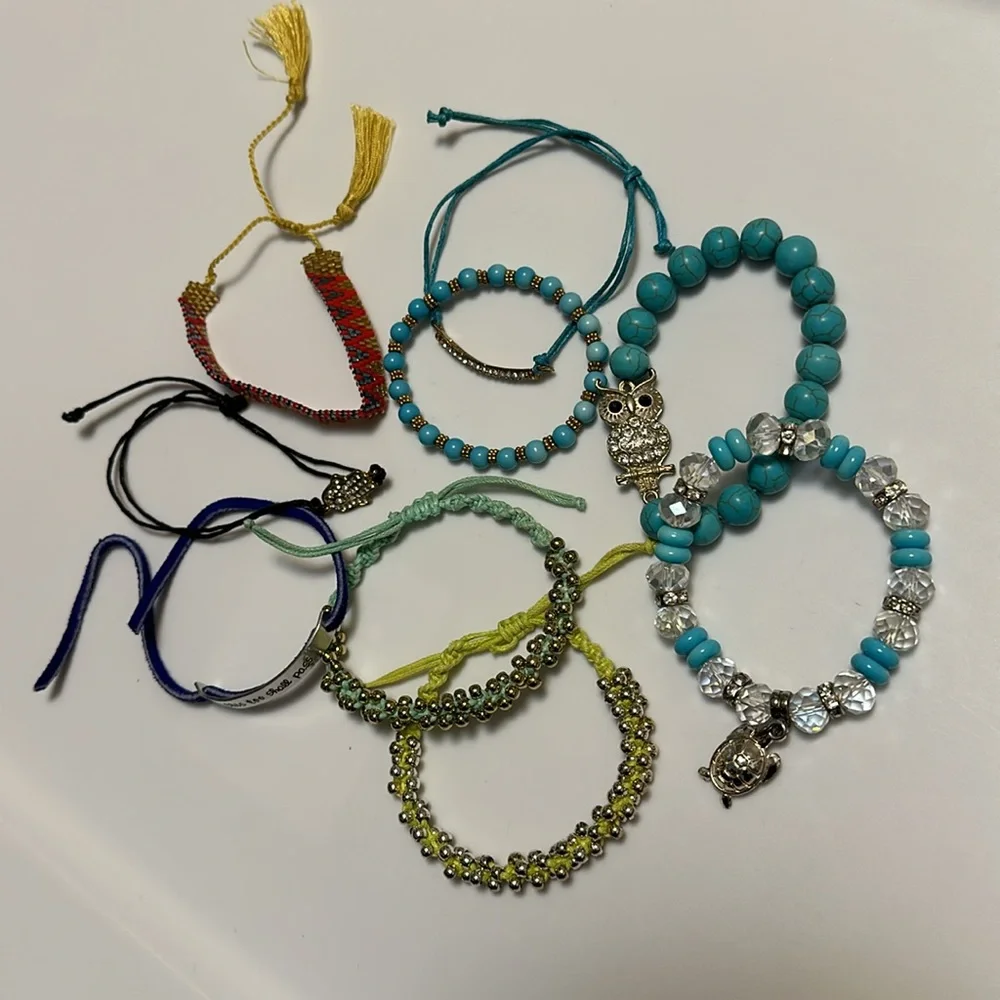 Lot of 11 Handmade Bracelets - Blue Leather Wrap Hand Stamped & Beaded - Picture 16 of 16